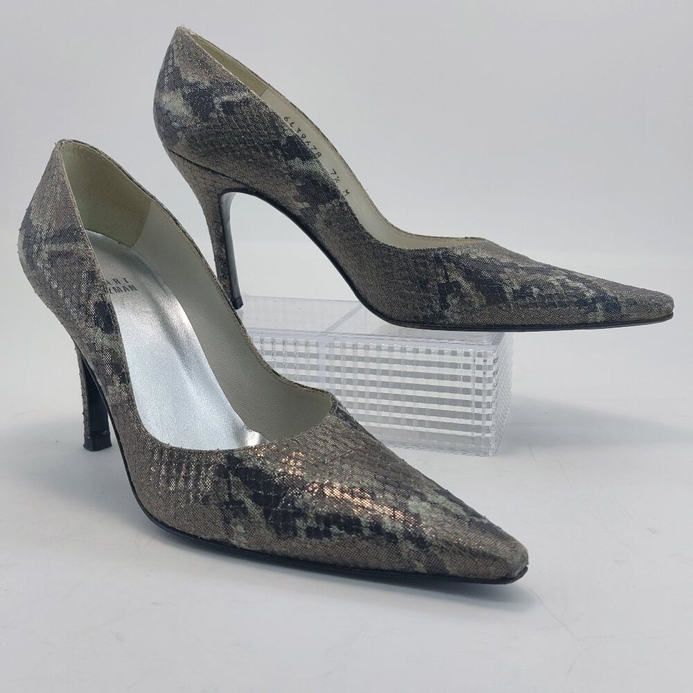 Stuart Weitzman Metallic Silver/Grey Snakeskin Pattern Pumps